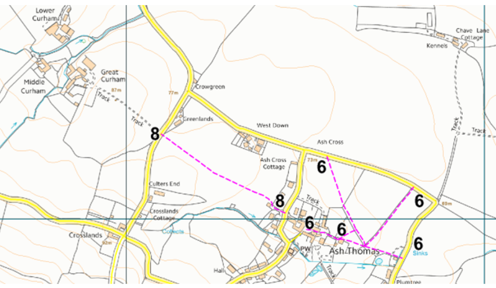 Detailed map showing the footpath